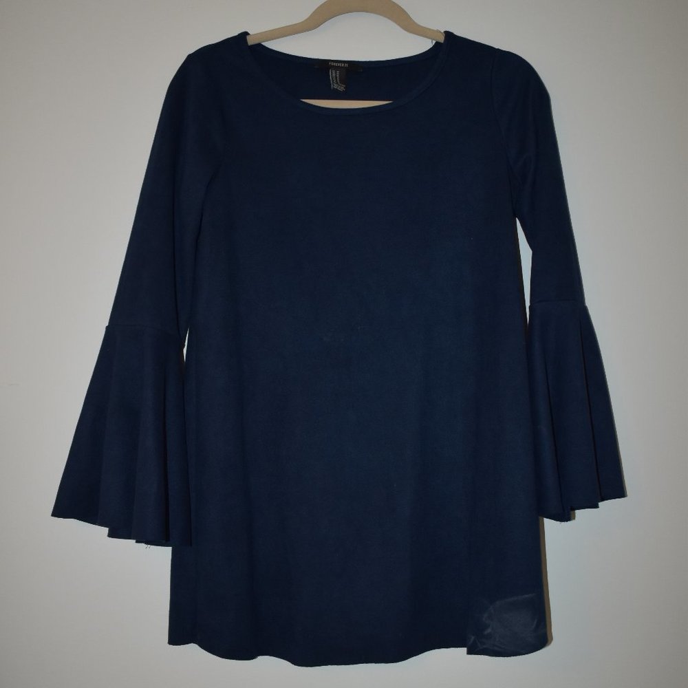 F21 Blue Suede Bell-Sleeve Blouse | Size M